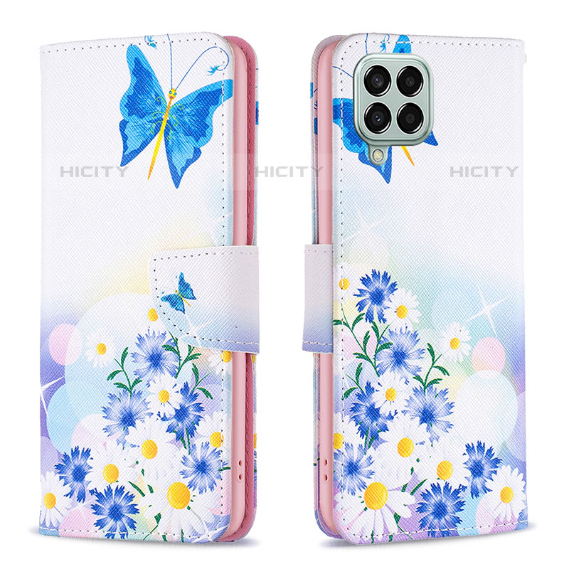 Custodia Portafoglio In Pelle Fantasia Modello Cover con Supporto B01F per Samsung Galaxy M33 5G Blu