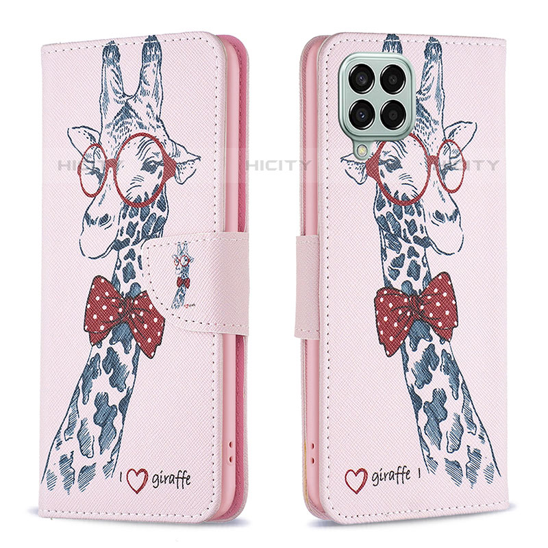 Custodia Portafoglio In Pelle Fantasia Modello Cover con Supporto B01F per Samsung Galaxy M33 5G Rosa