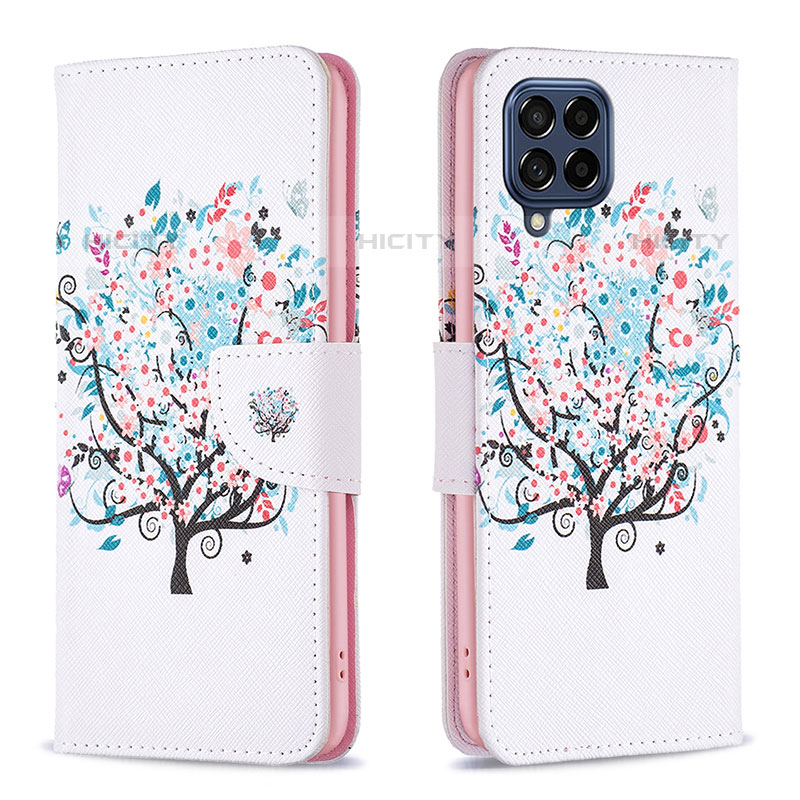 Custodia Portafoglio In Pelle Fantasia Modello Cover con Supporto B01F per Samsung Galaxy M53 5G Bianco