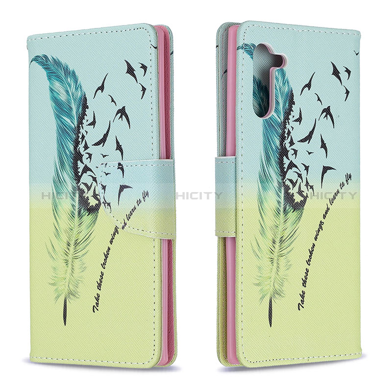 Custodia Portafoglio In Pelle Fantasia Modello Cover con Supporto B01F per Samsung Galaxy Note 10 5G Verde Pastello