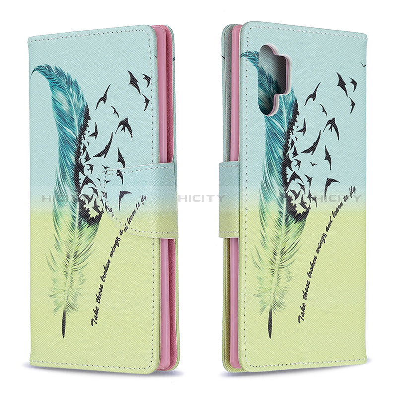 Custodia Portafoglio In Pelle Fantasia Modello Cover con Supporto B01F per Samsung Galaxy Note 10 Plus 5G Verde Pastello