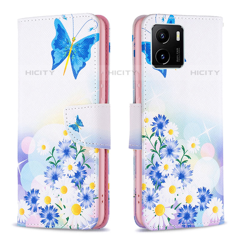 Custodia Portafoglio In Pelle Fantasia Modello Cover con Supporto B01F per Vivo iQOO U5x Blu