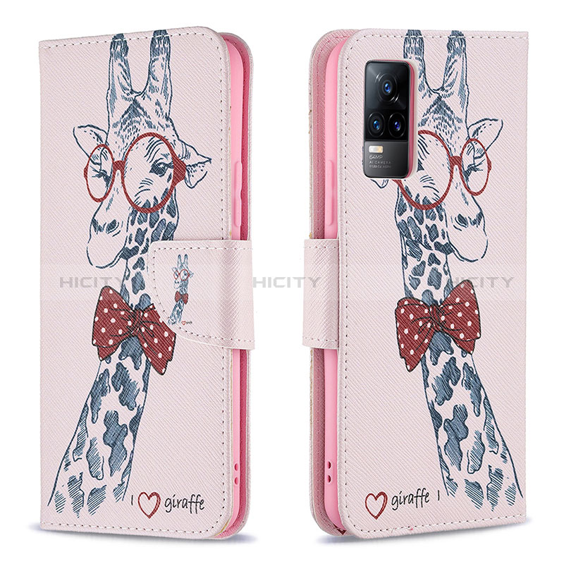 Custodia Portafoglio In Pelle Fantasia Modello Cover con Supporto B01F per Vivo V21e 4G Rosa