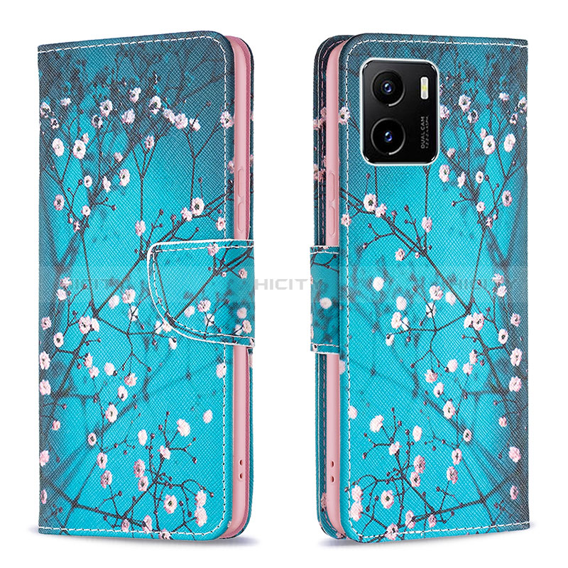 Custodia Portafoglio In Pelle Fantasia Modello Cover con Supporto B01F per Vivo Y10 t1 Ciano