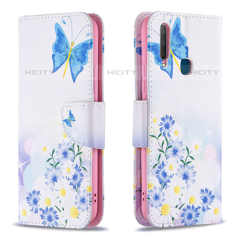 Custodia Portafoglio In Pelle Fantasia Modello Cover con Supporto B01F per Vivo Y11 Blu