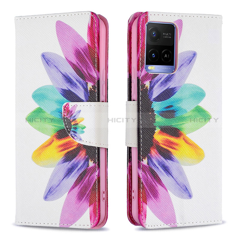 Custodia Portafoglio In Pelle Fantasia Modello Cover con Supporto B01F per Vivo Y21 Multicolore