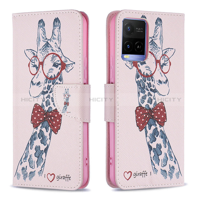 Custodia Portafoglio In Pelle Fantasia Modello Cover con Supporto B01F per Vivo Y21e Rosa