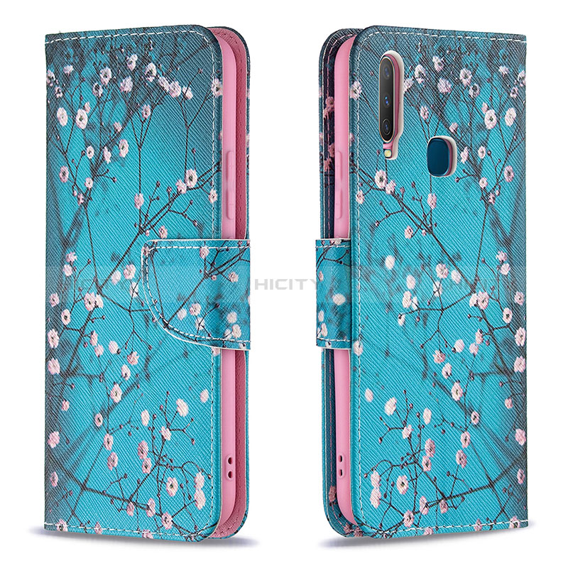 Custodia Portafoglio In Pelle Fantasia Modello Cover con Supporto B01F per Vivo Y3s Ciano