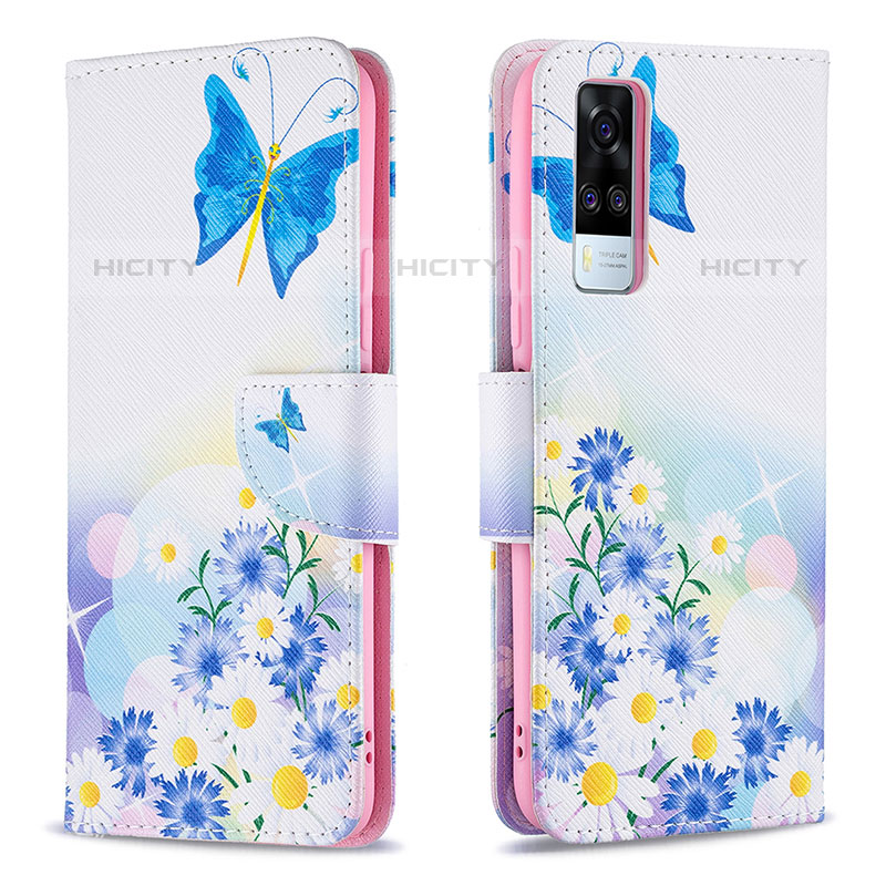 Custodia Portafoglio In Pelle Fantasia Modello Cover con Supporto B01F per Vivo Y51A Blu