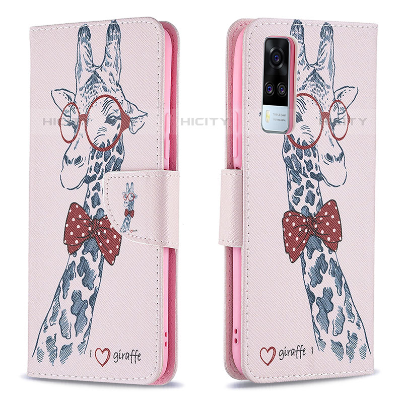 Custodia Portafoglio In Pelle Fantasia Modello Cover con Supporto B01F per Vivo Y51A Rosa