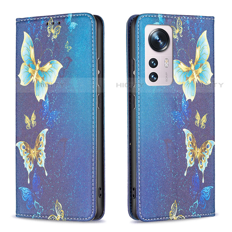 Custodia Portafoglio In Pelle Fantasia Modello Cover con Supporto B01F per Xiaomi Mi 12 Pro 5G Blu