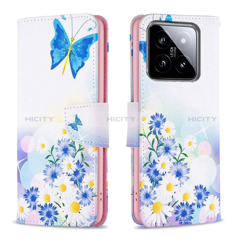 Custodia Portafoglio In Pelle Fantasia Modello Cover con Supporto B01F per Xiaomi Mi 14 5G Blu