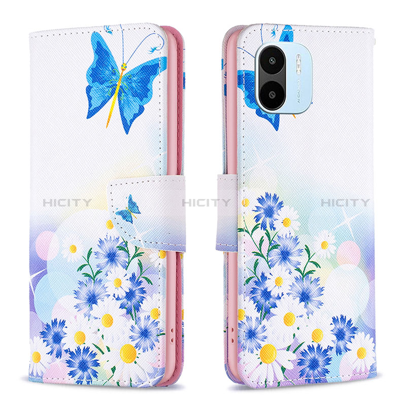 Custodia Portafoglio In Pelle Fantasia Modello Cover con Supporto B01F per Xiaomi Poco C50 Blu