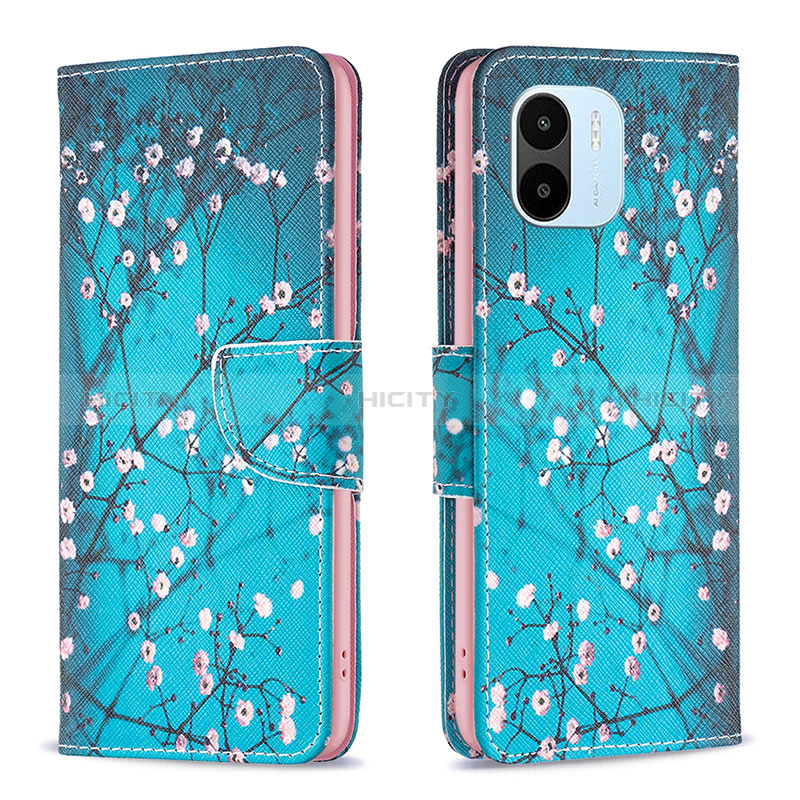 Custodia Portafoglio In Pelle Fantasia Modello Cover con Supporto B01F per Xiaomi Poco C50 Ciano