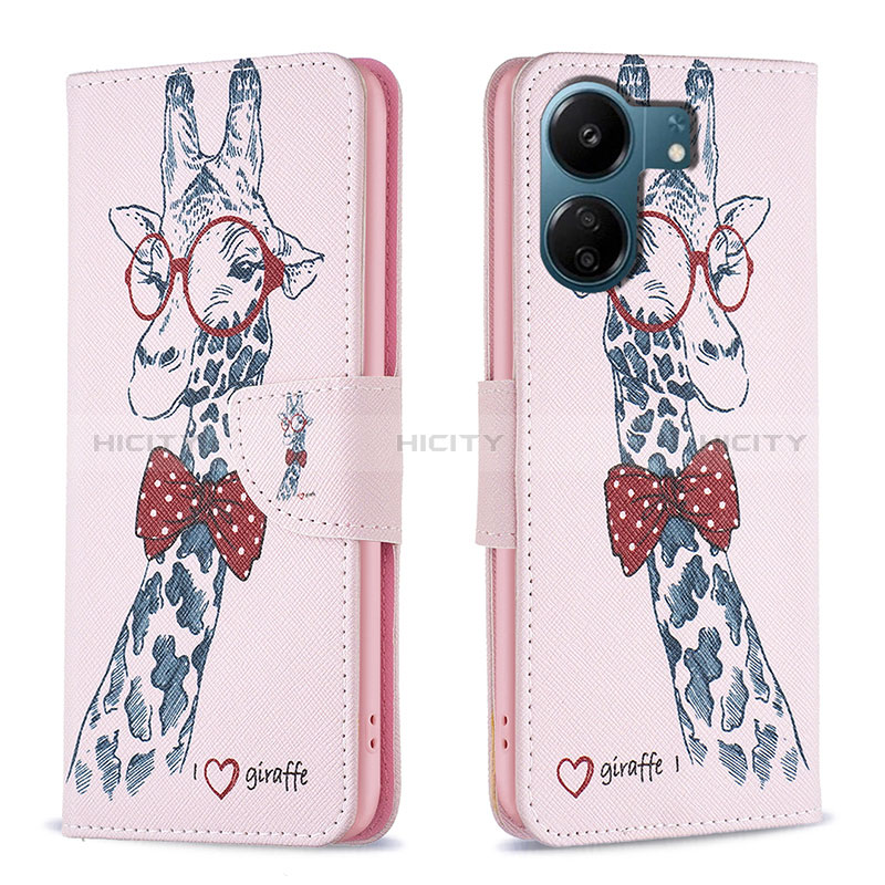 Custodia Portafoglio In Pelle Fantasia Modello Cover con Supporto B01F per Xiaomi Poco C65 Rosa