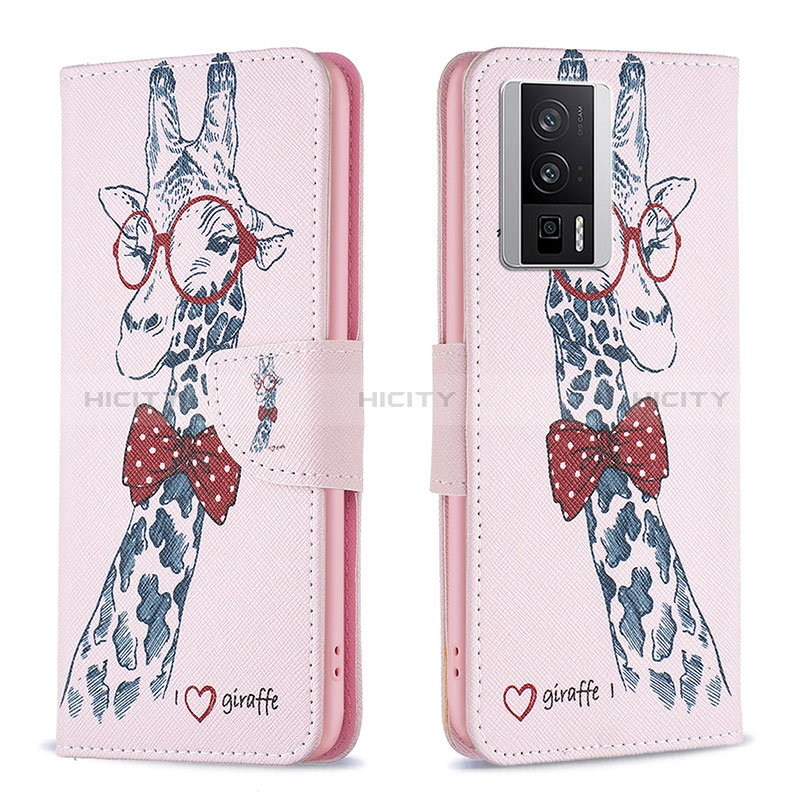 Custodia Portafoglio In Pelle Fantasia Modello Cover con Supporto B01F per Xiaomi Poco F5 Pro 5G Rosa