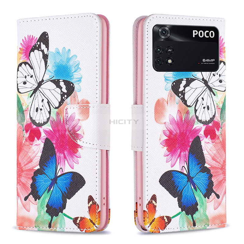 Custodia Portafoglio In Pelle Fantasia Modello Cover con Supporto B01F per Xiaomi Poco M4 Pro 4G