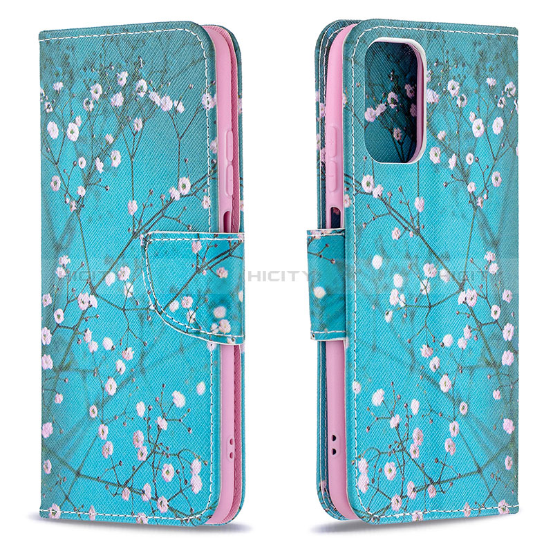 Custodia Portafoglio In Pelle Fantasia Modello Cover con Supporto B01F per Xiaomi Poco M5S Ciano