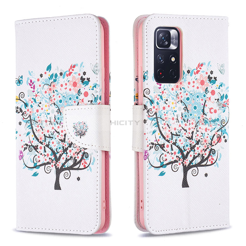 Custodia Portafoglio In Pelle Fantasia Modello Cover con Supporto B01F per Xiaomi Redmi Note 11 5G Bianco