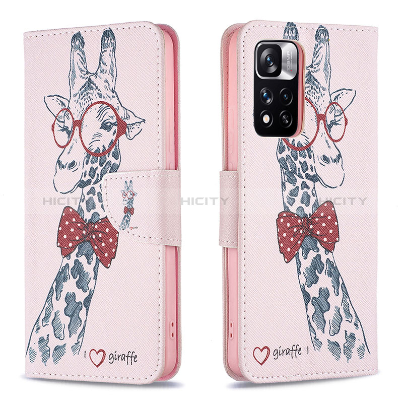 Custodia Portafoglio In Pelle Fantasia Modello Cover con Supporto B01F per Xiaomi Redmi Note 11 Pro+ Plus 5G Rosa