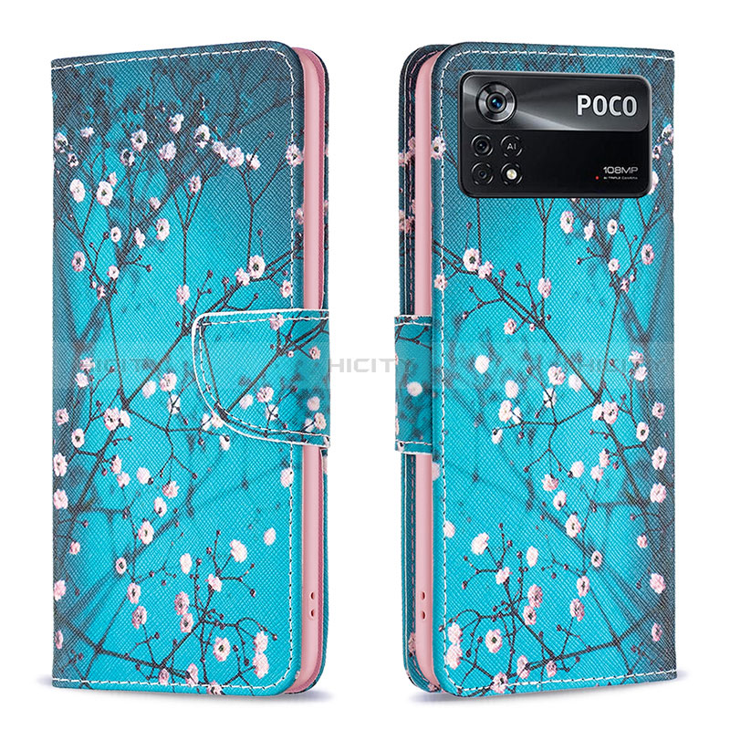 Custodia Portafoglio In Pelle Fantasia Modello Cover con Supporto B01F per Xiaomi Redmi Note 11E Pro 5G Ciano