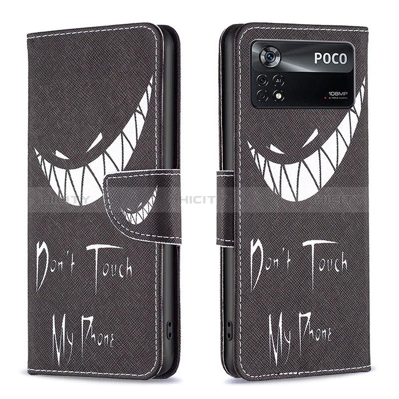 Custodia Portafoglio In Pelle Fantasia Modello Cover con Supporto B01F per Xiaomi Redmi Note 11E Pro 5G Nero