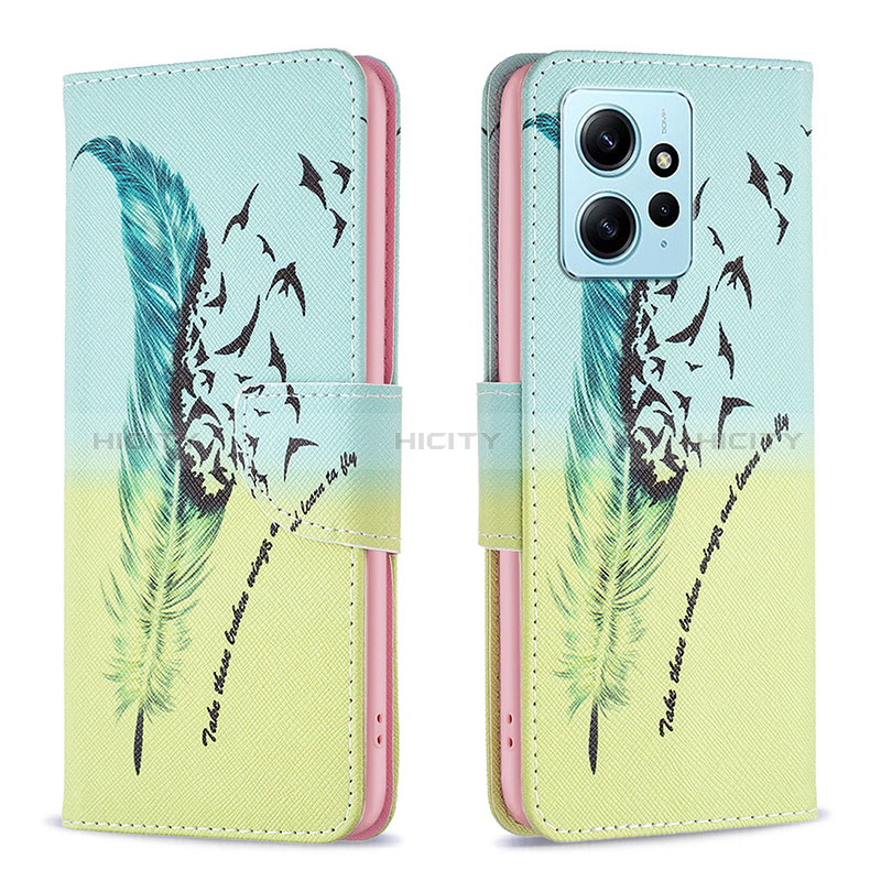 Custodia Portafoglio In Pelle Fantasia Modello Cover con Supporto B01F per Xiaomi Redmi Note 12 4G Verde Pastello