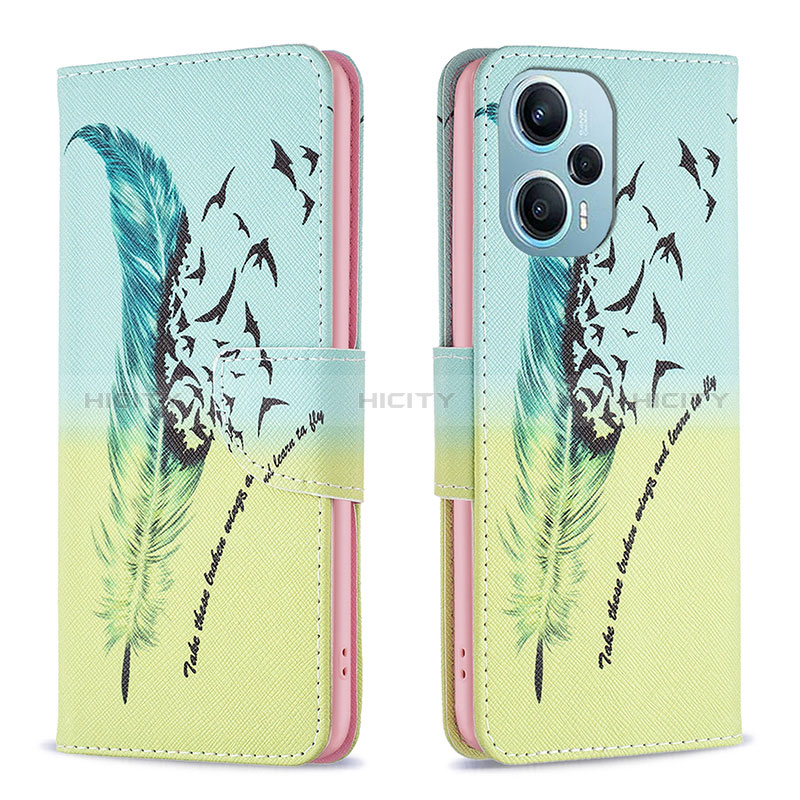 Custodia Portafoglio In Pelle Fantasia Modello Cover con Supporto B01F per Xiaomi Redmi Note 12 Turbo 5G Verde Pastello