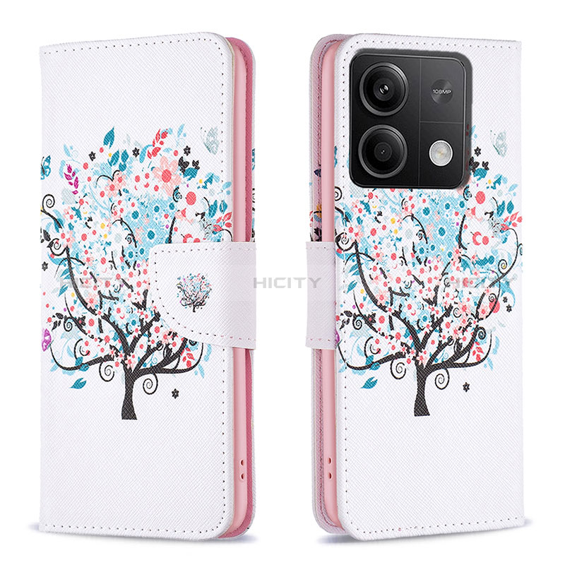 Custodia Portafoglio In Pelle Fantasia Modello Cover con Supporto B01F per Xiaomi Redmi Note 13 5G Bianco