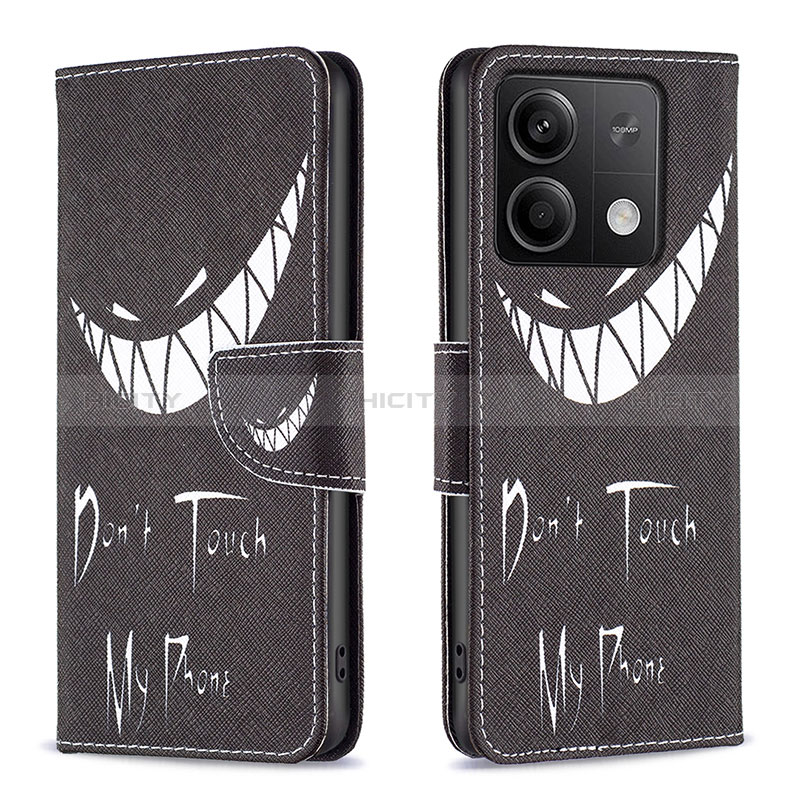 Custodia Portafoglio In Pelle Fantasia Modello Cover con Supporto B01F per Xiaomi Redmi Note 13 5G Nero