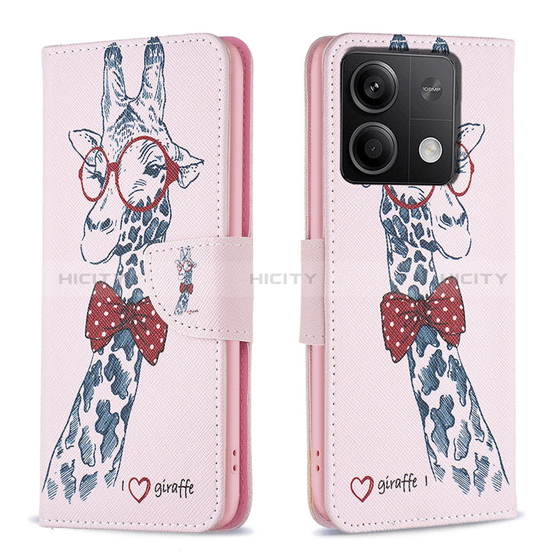 Custodia Portafoglio In Pelle Fantasia Modello Cover con Supporto B01F per Xiaomi Redmi Note 13 5G Rosa