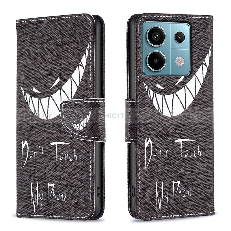 Custodia Portafoglio In Pelle Fantasia Modello Cover con Supporto B01F per Xiaomi Redmi Note 13 Pro 5G Nero