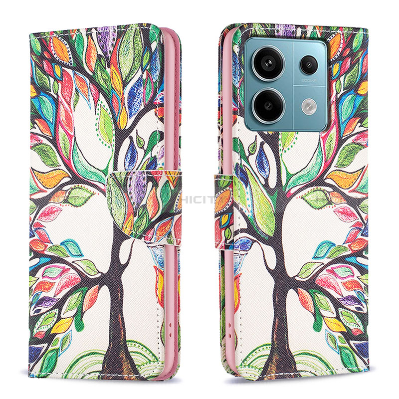 Custodia Portafoglio In Pelle Fantasia Modello Cover con Supporto B01F per Xiaomi Redmi Note 13 Pro 5G Verde