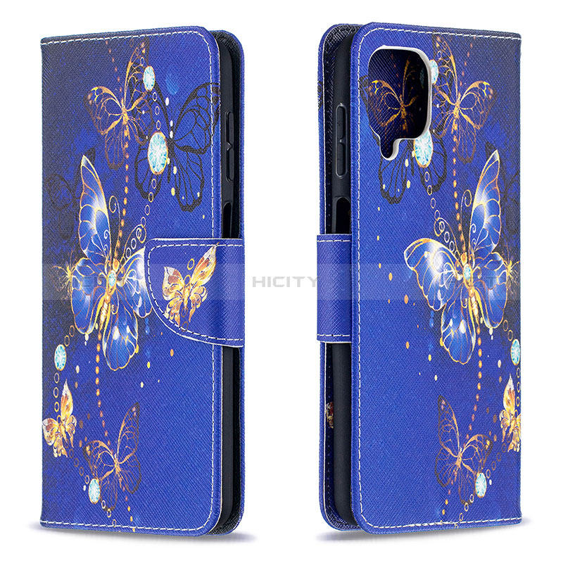 Custodia Portafoglio In Pelle Fantasia Modello Cover con Supporto B03F per Samsung Galaxy A12 Nacho Blu Notte