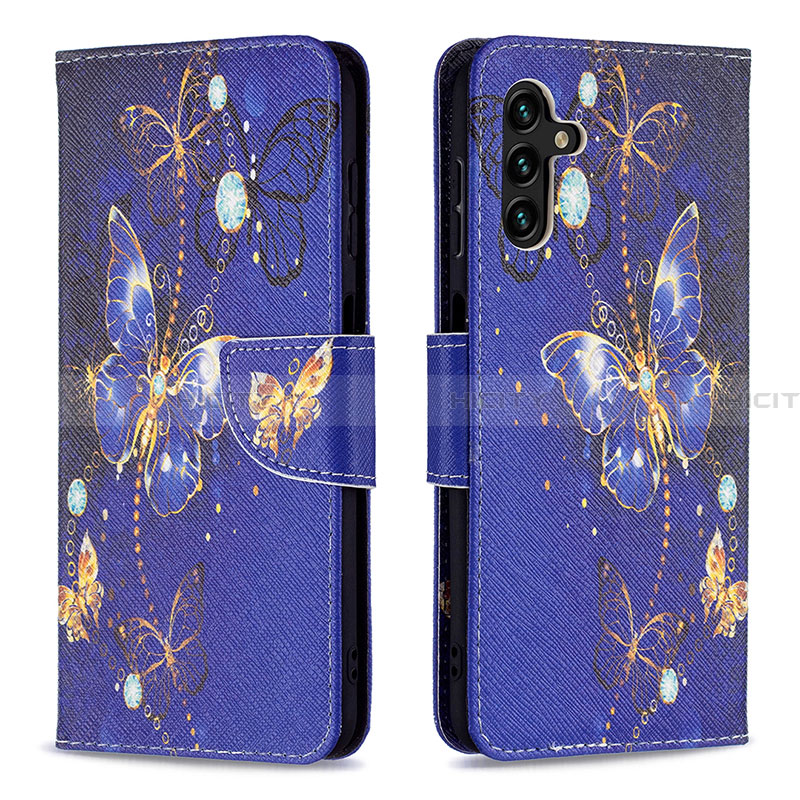 Custodia Portafoglio In Pelle Fantasia Modello Cover con Supporto B03F per Samsung Galaxy A13 5G Blu Notte