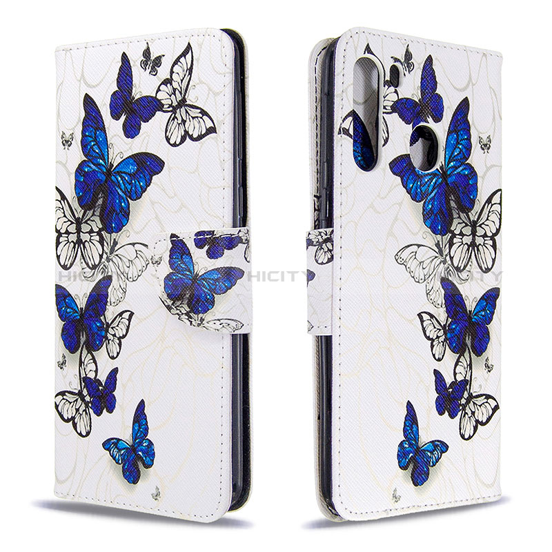 Custodia Portafoglio In Pelle Fantasia Modello Cover con Supporto B03F per Samsung Galaxy A21 Blu