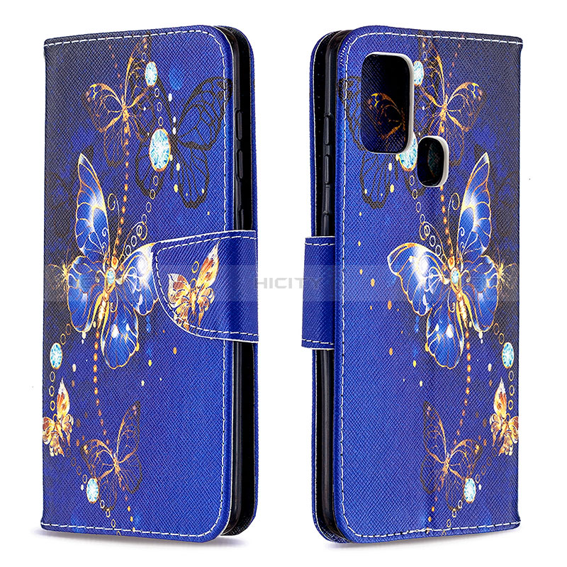 Custodia Portafoglio In Pelle Fantasia Modello Cover con Supporto B03F per Samsung Galaxy A21s Blu Notte