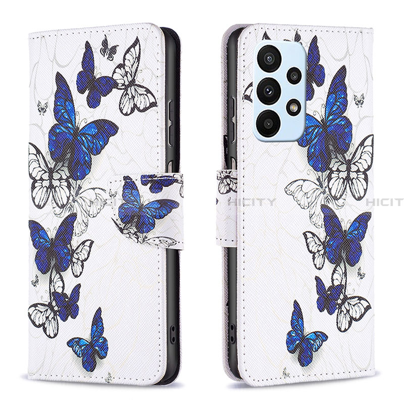 Custodia Portafoglio In Pelle Fantasia Modello Cover con Supporto B03F per Samsung Galaxy A23 4G Blu