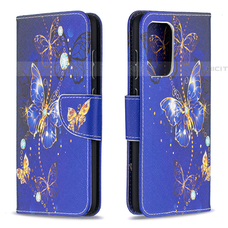 Custodia Portafoglio In Pelle Fantasia Modello Cover con Supporto B03F per Samsung Galaxy A52 4G Blu Notte