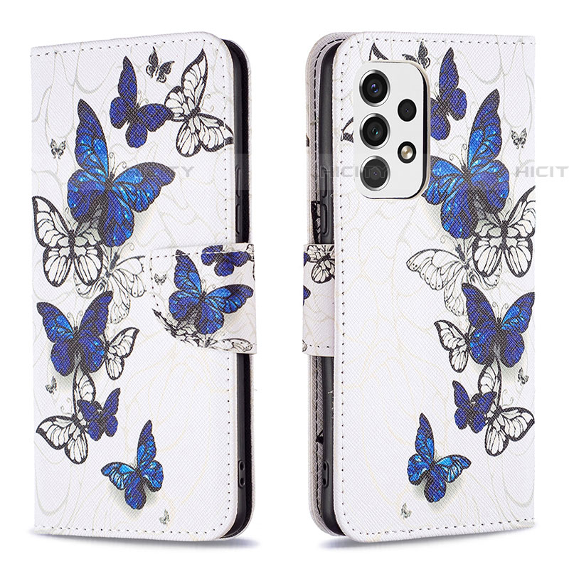 Custodia Portafoglio In Pelle Fantasia Modello Cover con Supporto B03F per Samsung Galaxy A53 5G Blu