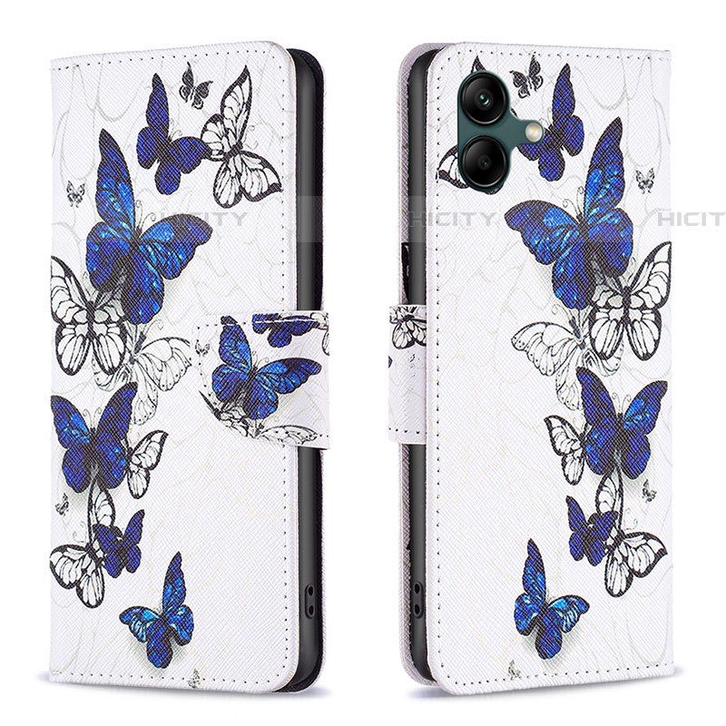 Custodia Portafoglio In Pelle Fantasia Modello Cover con Supporto B03F per Samsung Galaxy F14 5G Blu