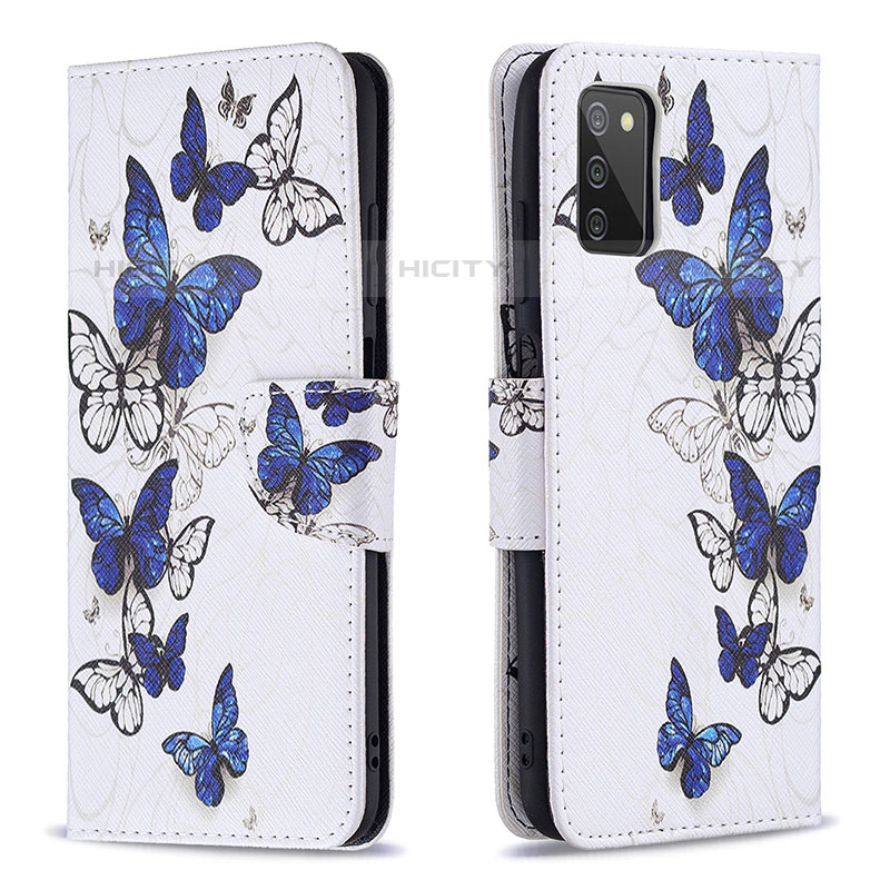 Custodia Portafoglio In Pelle Fantasia Modello Cover con Supporto B03F per Samsung Galaxy M02s Blu