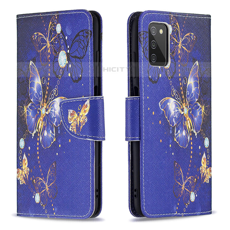 Custodia Portafoglio In Pelle Fantasia Modello Cover con Supporto B03F per Samsung Galaxy M02s Blu Notte