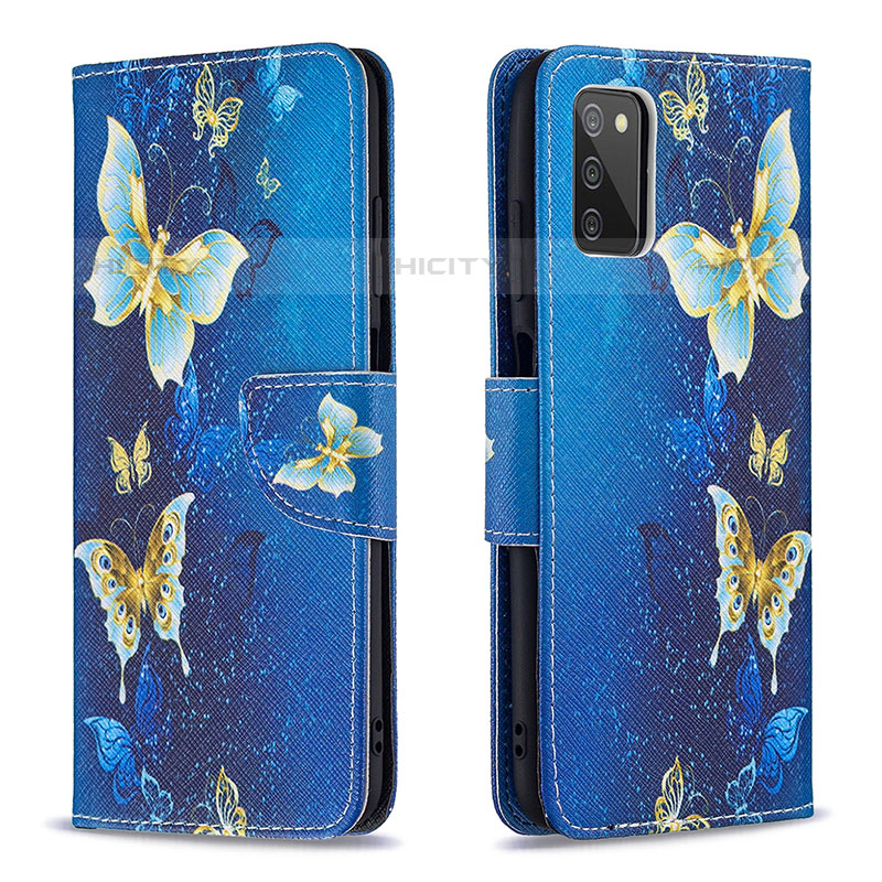 Custodia Portafoglio In Pelle Fantasia Modello Cover con Supporto B03F per Samsung Galaxy M02s Cielo Blu