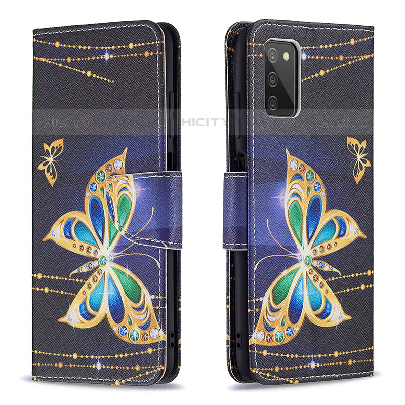 Custodia Portafoglio In Pelle Fantasia Modello Cover con Supporto B03F per Samsung Galaxy M02s Nero