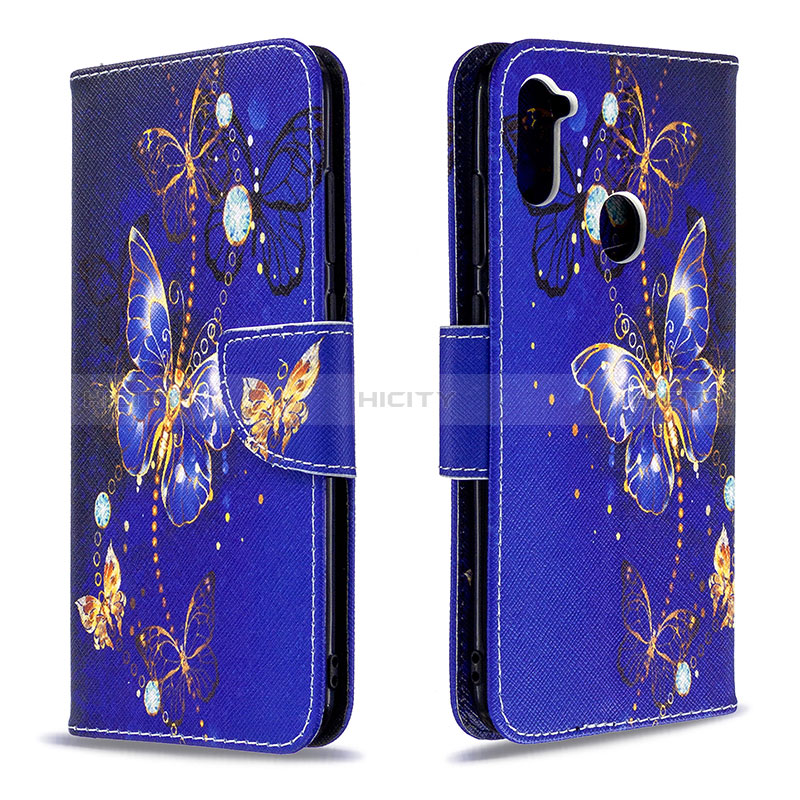 Custodia Portafoglio In Pelle Fantasia Modello Cover con Supporto B03F per Samsung Galaxy M11 Blu Notte