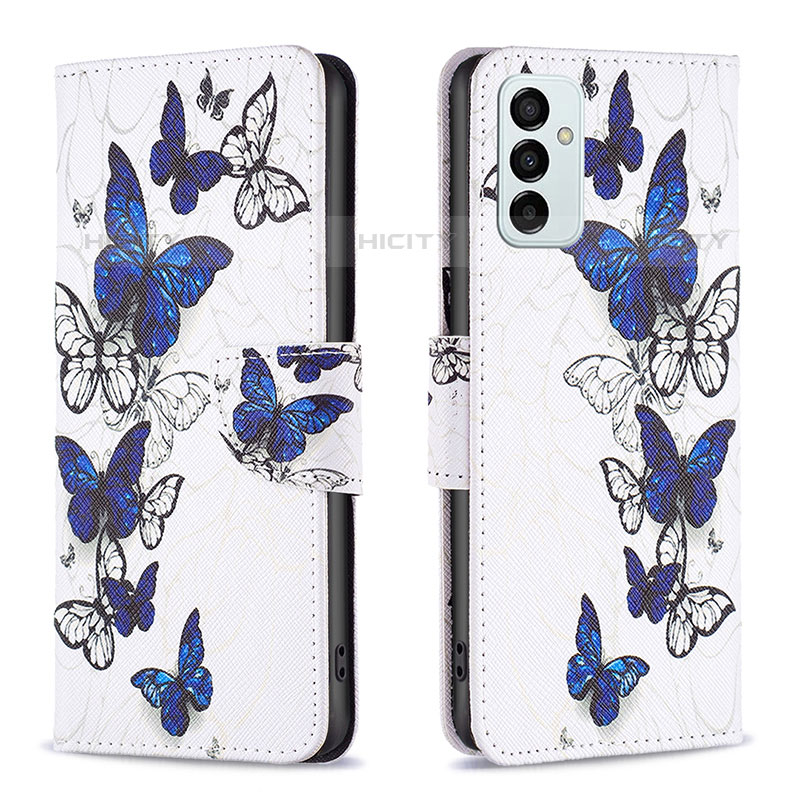 Custodia Portafoglio In Pelle Fantasia Modello Cover con Supporto B03F per Samsung Galaxy M23 5G Blu