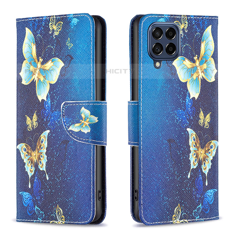 Custodia Portafoglio In Pelle Fantasia Modello Cover con Supporto B03F per Samsung Galaxy M53 5G Cielo Blu