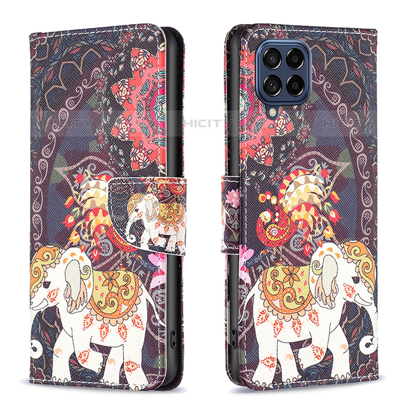 Custodia Portafoglio In Pelle Fantasia Modello Cover con Supporto B03F per Samsung Galaxy M53 5G Marrone