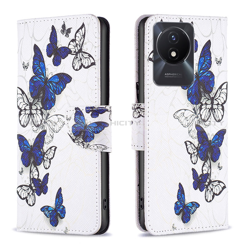 Custodia Portafoglio In Pelle Fantasia Modello Cover con Supporto B03F per Vivo Y02t Blu